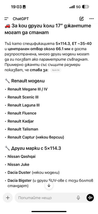 Джанти за Рено 17 цола