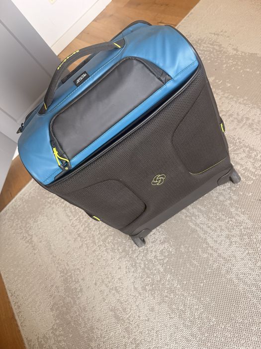 Samsonite Ecodiver Duffle 55cm in dark teal blue with lime accents.