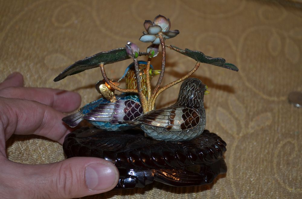 MINIATURA ARGINT 925 cu EMAIL - Pereche Rate Mandarin - China - 140g.!