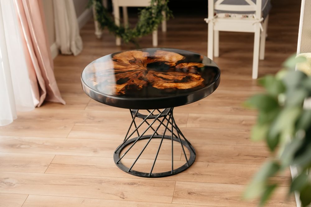 Măsuțe de cafea unicat din lemn masiv și rășină epoxidică