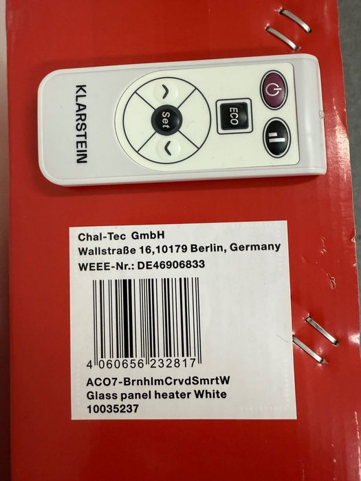 Конвектор Klarstein със стъклен панел и оригинална кутия+дистанционно