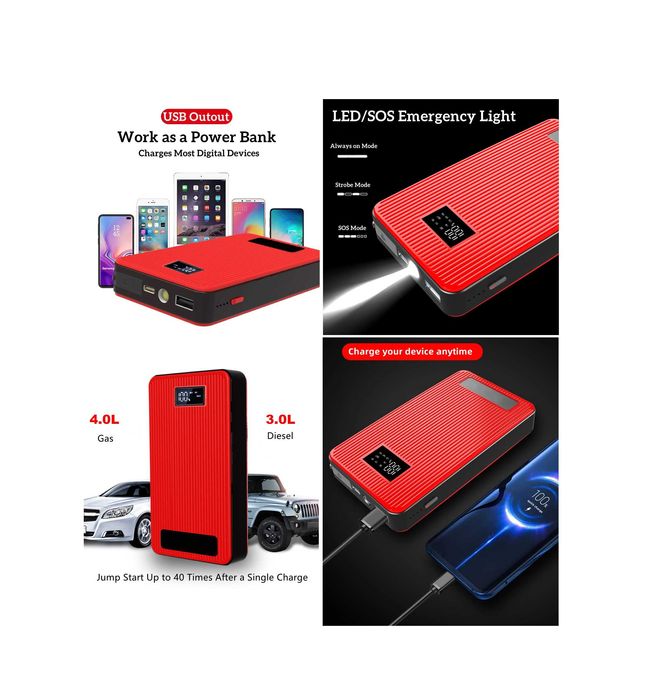 Авто-пусковое устройство 12В/8000мАч. Внешний аккумулятор  с экраном.