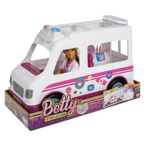 Детска линейка с кукла Бети, звук и светлини, На батерии, Бял