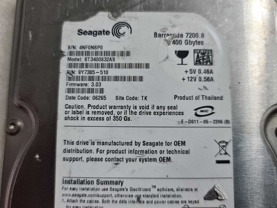 Hard disk Seagate 400GB 8MB 7200rpm SATA (ST3400832AS) - teste reale