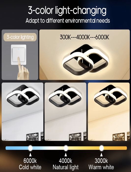 Модерна LED таванна лампа в три цвята