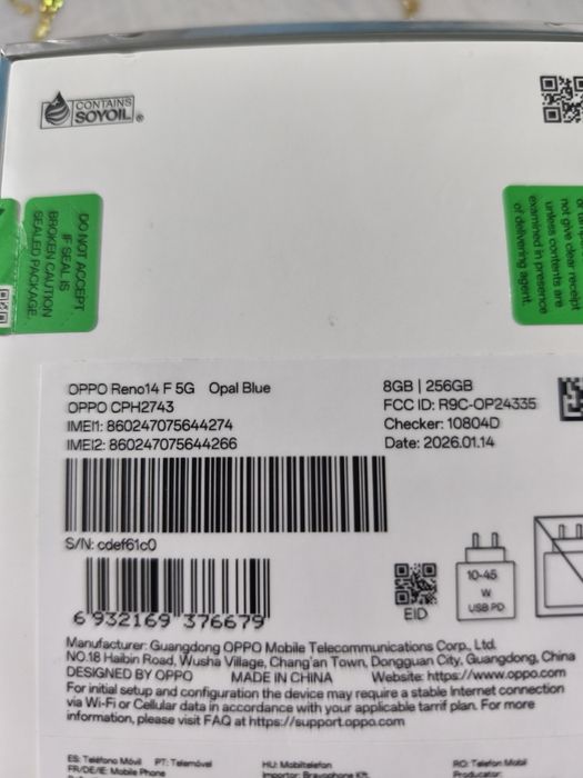 Oppo  reno 14 F 5 G 256/8 GB RAM nou