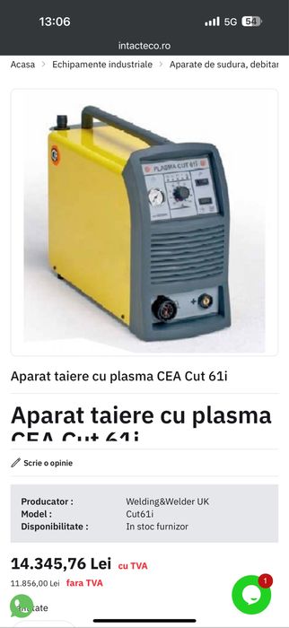 Cea Plasma Cut 61i / 60 amperi / 380 v / 25 mm taiere
