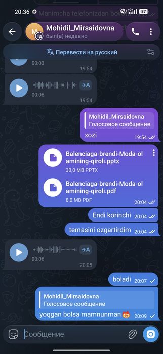 Oqish va ish uchun prezentasiya