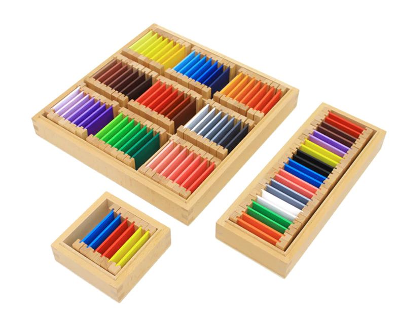 Монтесори цветни сензорни кутии 3бр. ПЪЛЕН КОМПЛЕКТ