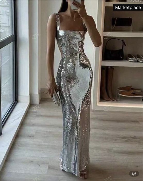 Дълга сребърна рокля
