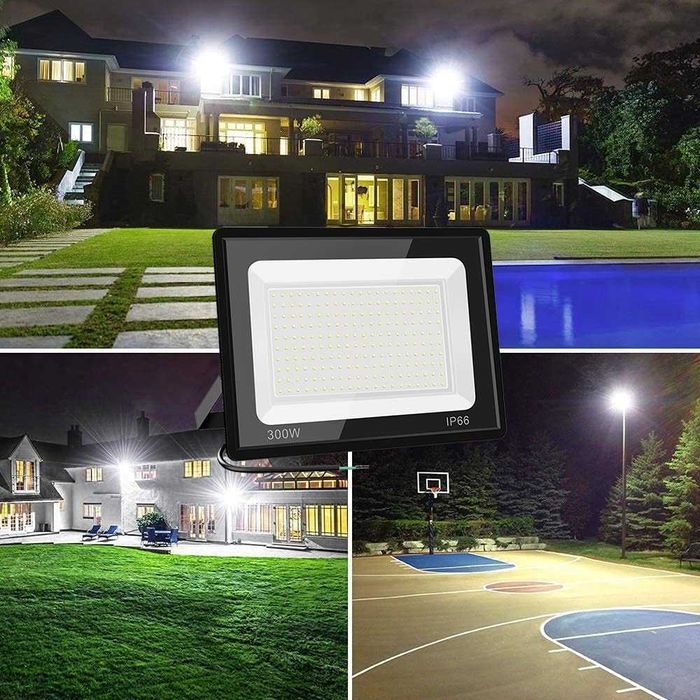 Прожектори 300W LED, 2 броя, външни, IP66, 6000K дневна св-на, 36000LM