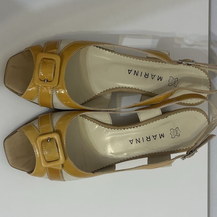 Sandale Slingback Marina Piele - Galben/Crem - Mărime 39 (Prezintă urme de uzură la interior)