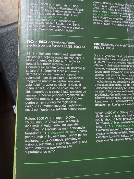 Aspirator suflanta electrica pentru frunze pe fir Parkside