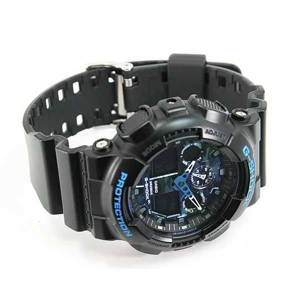 Ceas CASIO G-SHOCK GA-100 BLACK&BLUE-Negru Mat cu Albastru Sport 2026