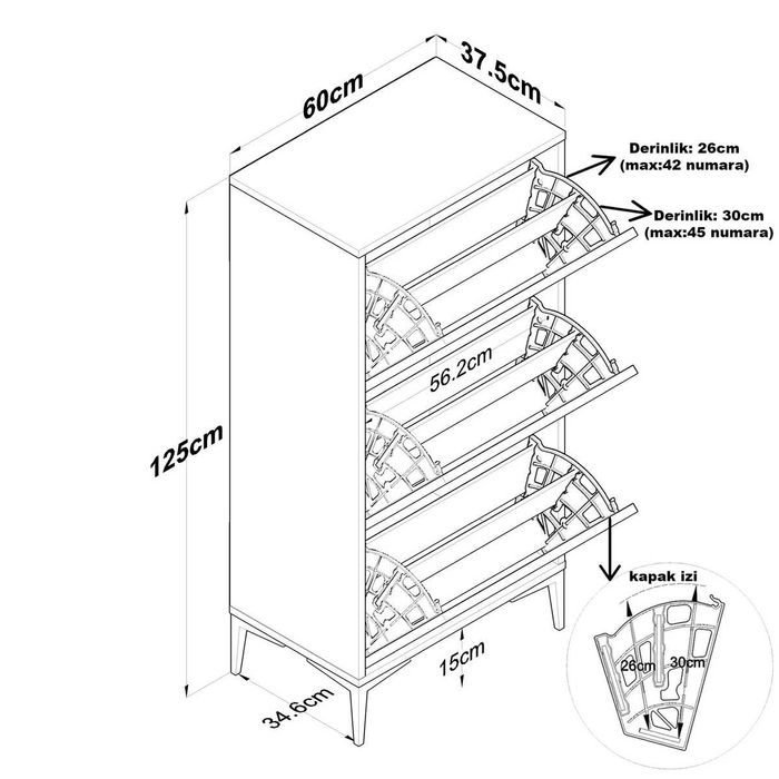 Шкаф за обувки Puzzle-home 2814, ПДЧ, Орех & Бяло