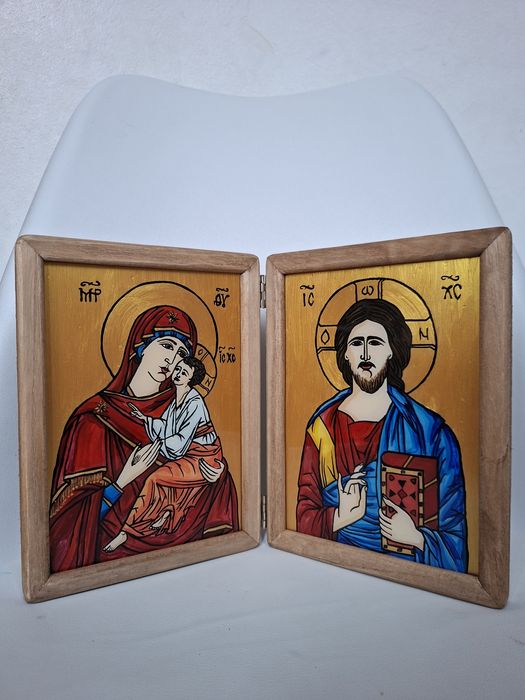 Icoana diptic Maica Domnului si Isus Patocrator