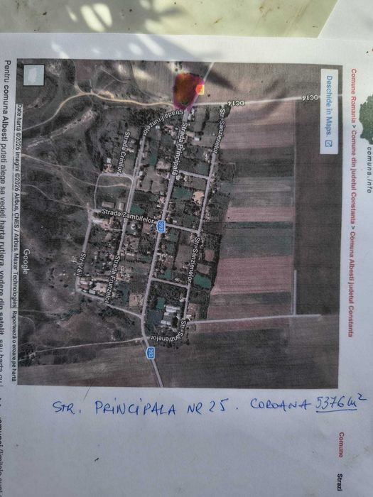 Teren 5.376 mp Coroana, Albești – acces direct la drum – 10 €/mp