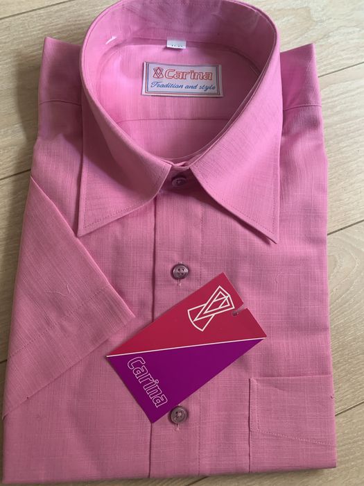 Мъжка риза нова с къси ръкави розова