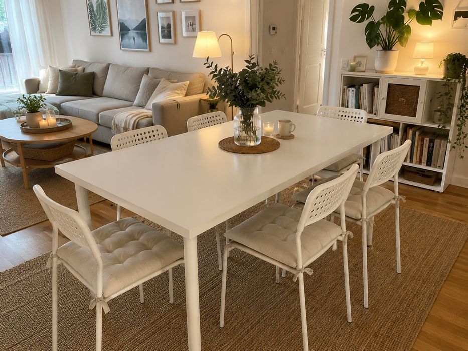 Masă IKEA albă 150x75 cm – 6 persoane – stare foarte bună - living / gradina / foisor / terasa