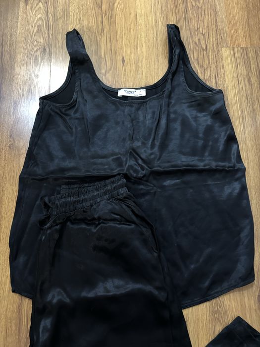 Balmain,Raw Denim сет, Сатенен комплект черен, С размер
