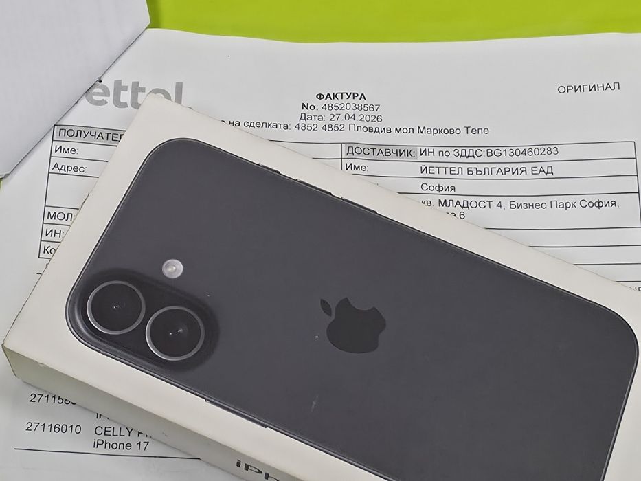 КАТО НОВ 256GB iPhone 17 Yettel Гаранция 2029 Black
