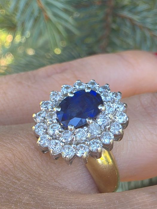 Inel Aur 18 kt Safir natural Sri Lanka si diamante naturale