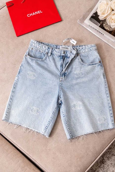 дънки шанел светли сини бели къси панталони деним chanel дънкови нови