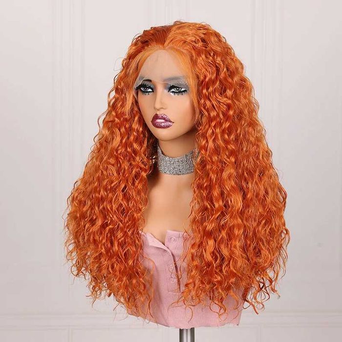 Оранжева къдрава дантелена перука 13*4*1