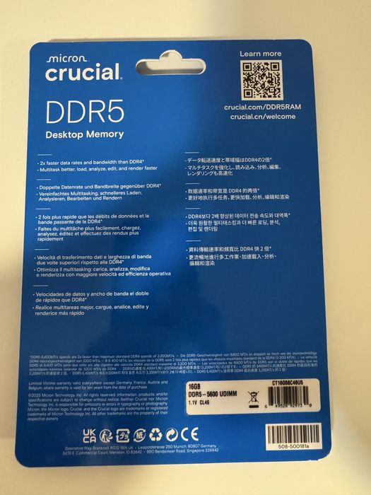 Ram Crucial 16gb Ddr5 5600mhz