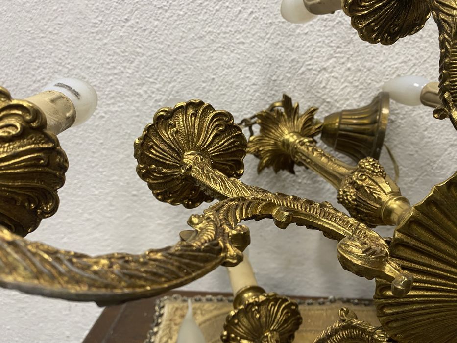 Голям френски бароков полилей от масивен излят месинг барок