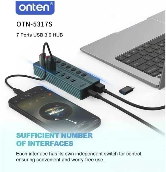 HUB ONTEN OTN-5317S 7-портовый USB 3.0. Есть доставка