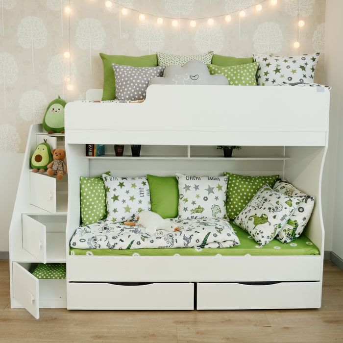 Детская двухъярусная кровать с полками и нагрузкой до 120 кг