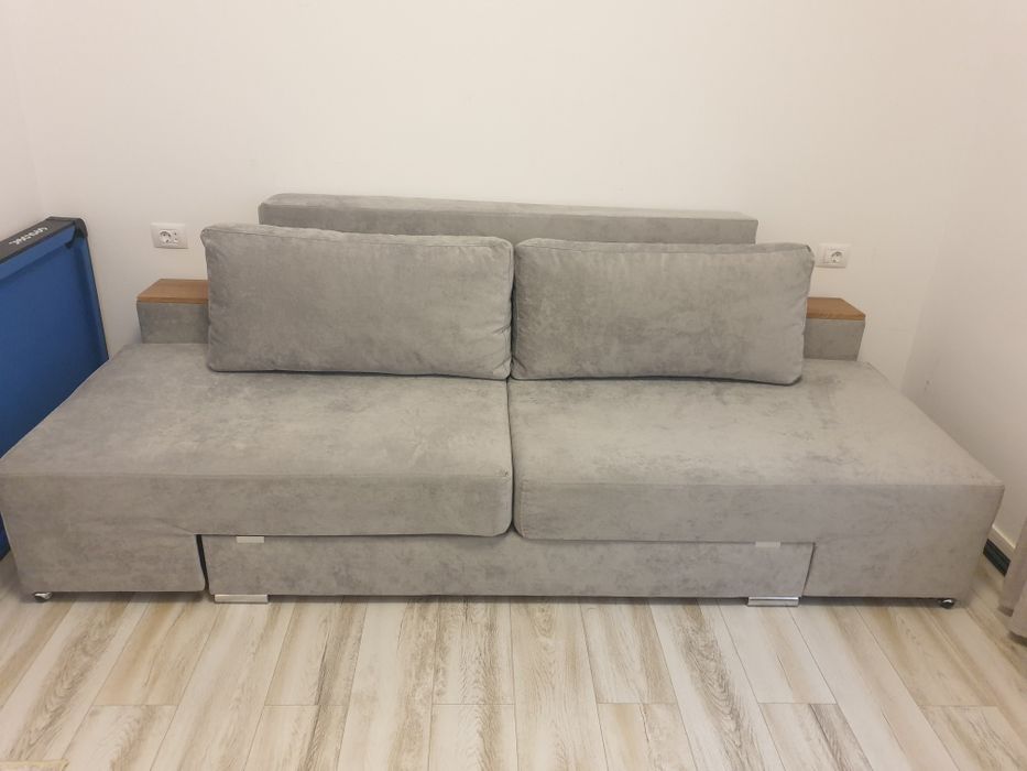 Canapea extensibila 160, 3 locuri Day,  noua, cu lada, gri, 252 x 102