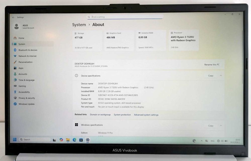 Лаптоп Asus Vivobook Go 15 E1504FA-BQ2345 (8GB-512GB)