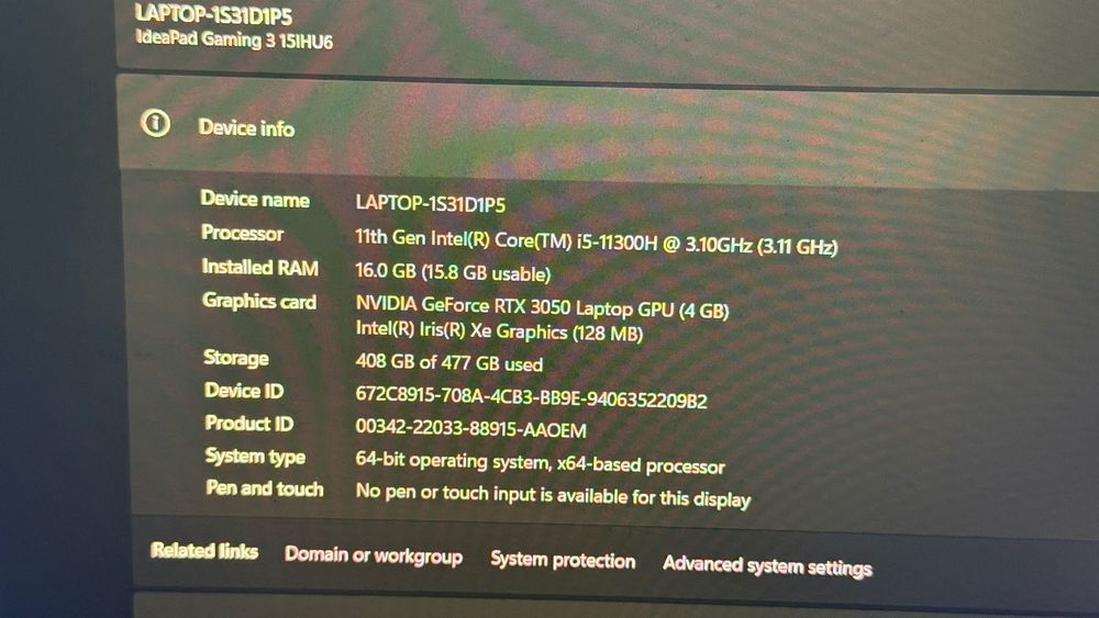 Игровой ноутбук в отличном состоянии (i5 / RTX 3050 / 16 GB)