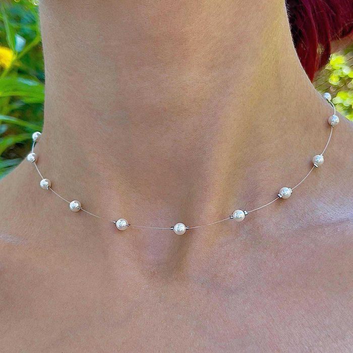 Нежно Колие на Прозрачна Корда с Перли Сваровски/Swarovski