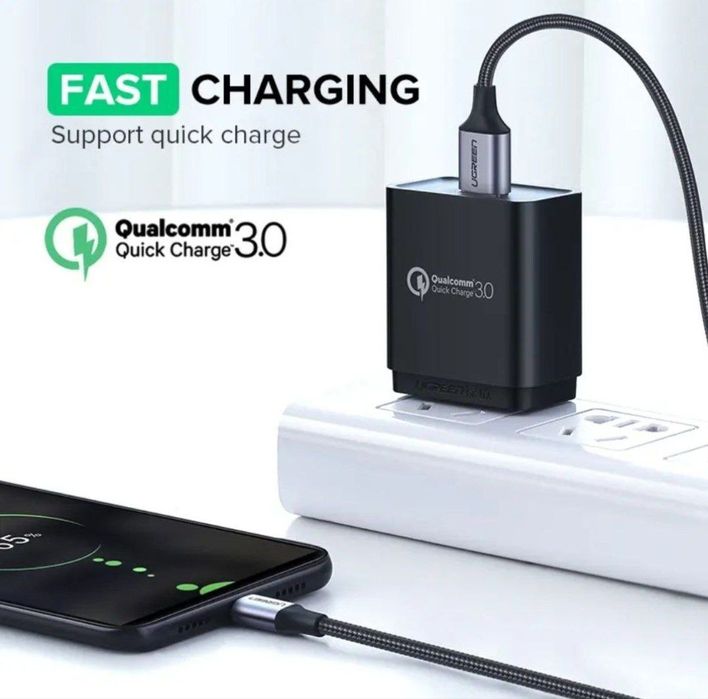 UGREEN USB кабель 3А нейлоновый кабель USB Type-C для быстрой зарядки