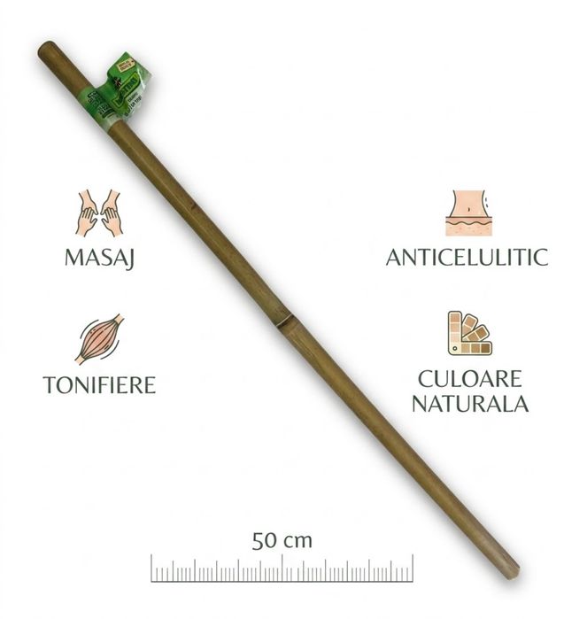 Bat Bambu Masaj Anticelulitic & Drenaj Limfatic, 50 cm – Lemn Natural