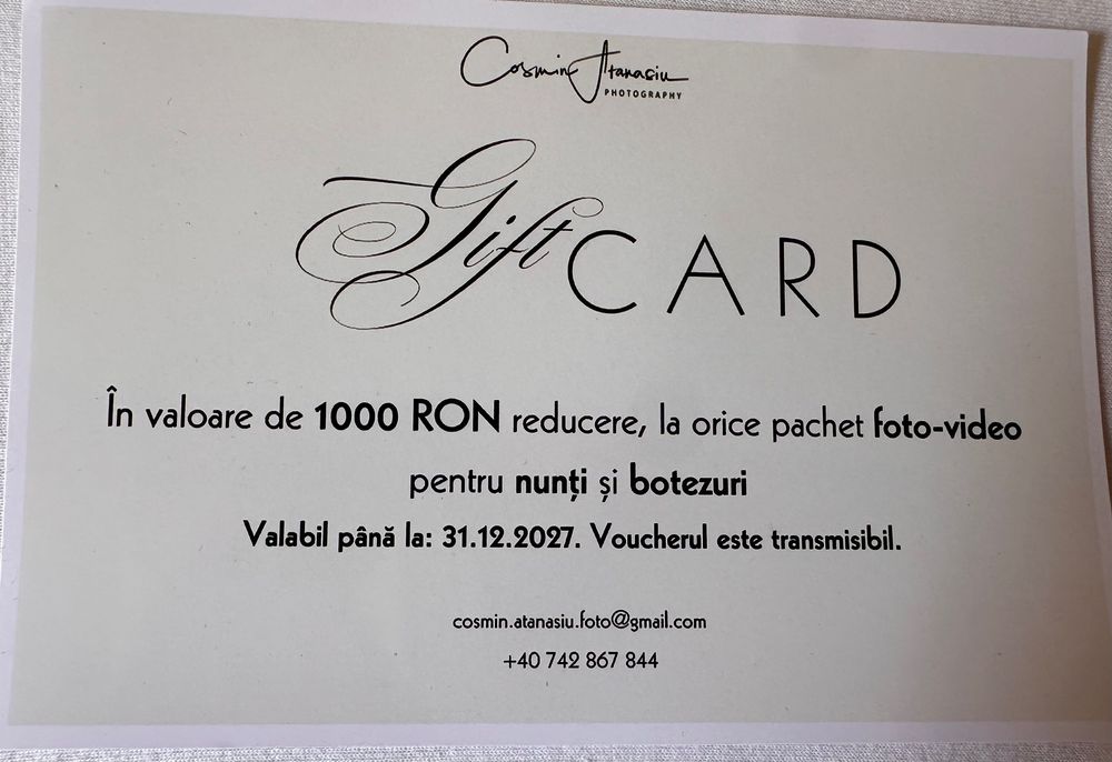 voucher transmisibil nunti/botezuri 500 lei (valoare 1000 lei)
