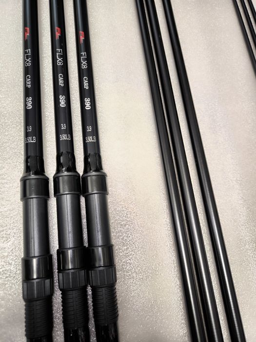SET 3 Lansete FLX8 3.90M 3Segmente 3.5LBS + 3 Mulinete FL BLACK F 9000