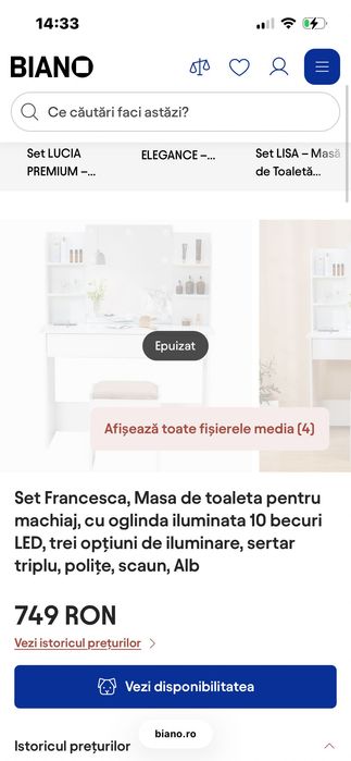Masa de machiaj fara leduri incorporabile
