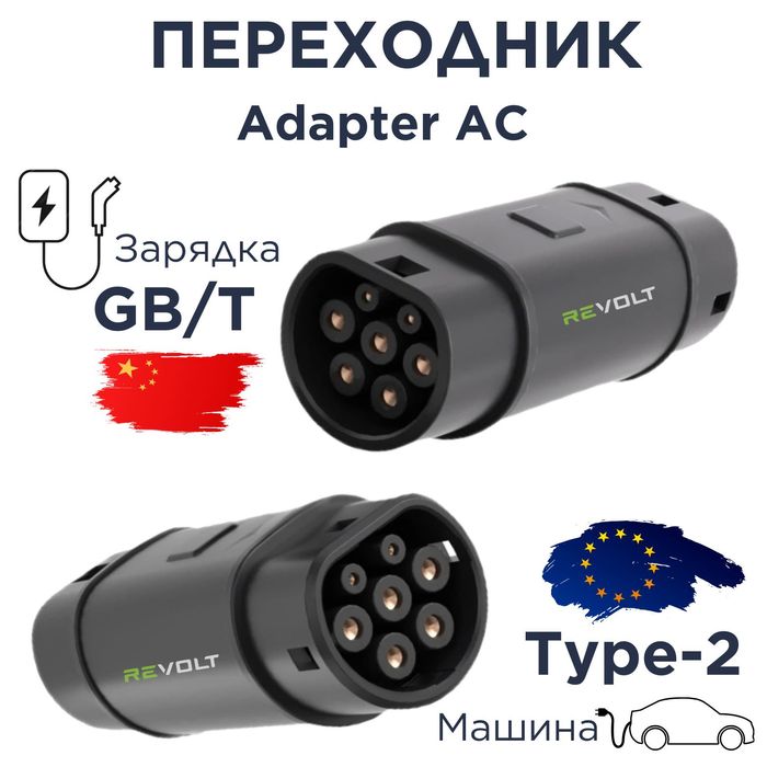 Переходник для электрокар Type-2 к зарядным станциям с разъёмом GBT