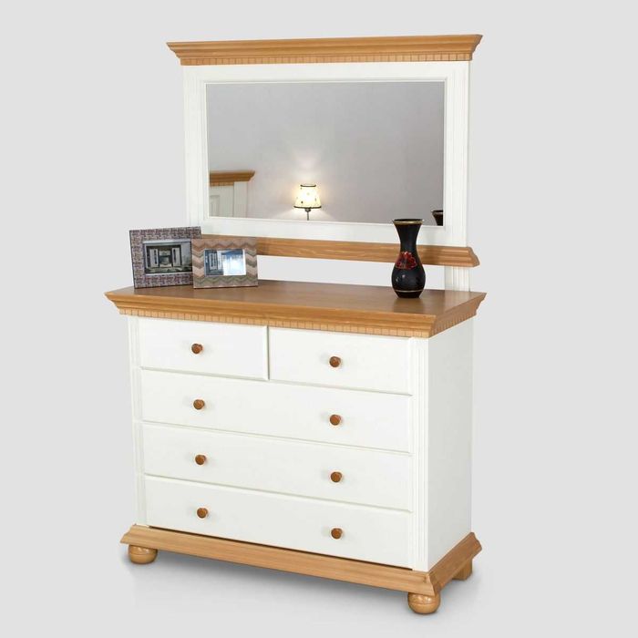 Set mobila dormitor din lemn masiv Bucovina 140, alb-miere, clasic