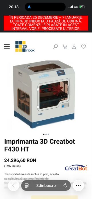 Imprimanta 3D profesioanala SIGILATĂ