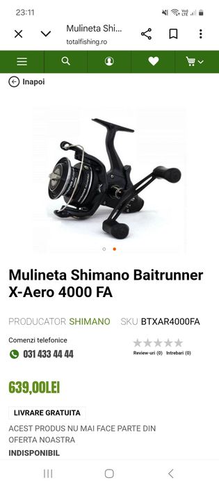 Set 2 mulinete shimano baitrunner  x-aero 4000fa cu tamburi de rezerva