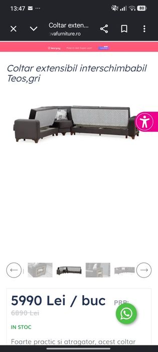 Coltar living extensibil ca nou