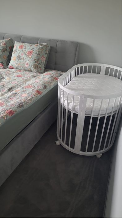 Pătuț 9 in 1 oval lemn alb