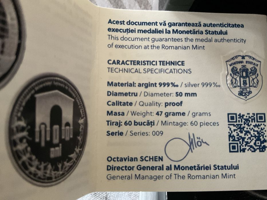 Medalie argint 999 47g Proof UNEFS