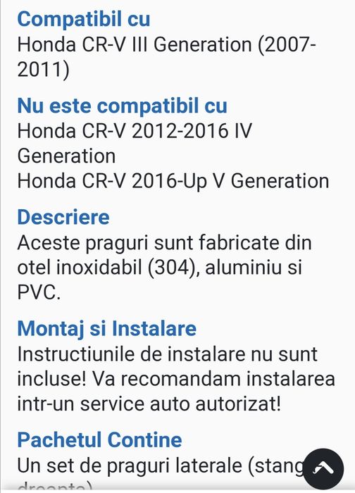 Praguri laterale Honda