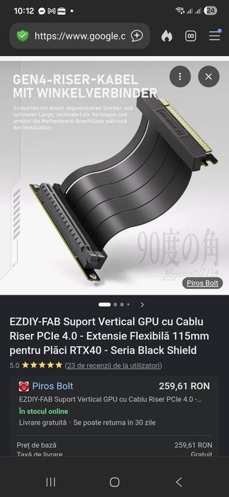 Cablu Extensie Placa video Adaptor GPU EZDIY-FAB PCIe 4.0 x16 de 200mm, Ecranare EMI Negru Compatibil cu RTX